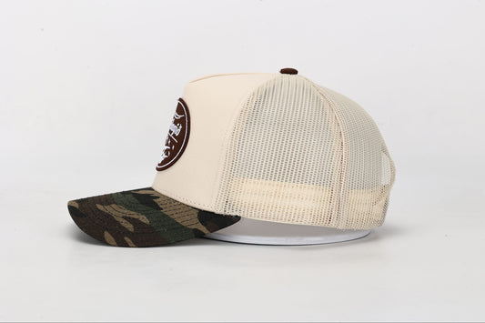 Veðifélags trucker derhúfa - krem/camó